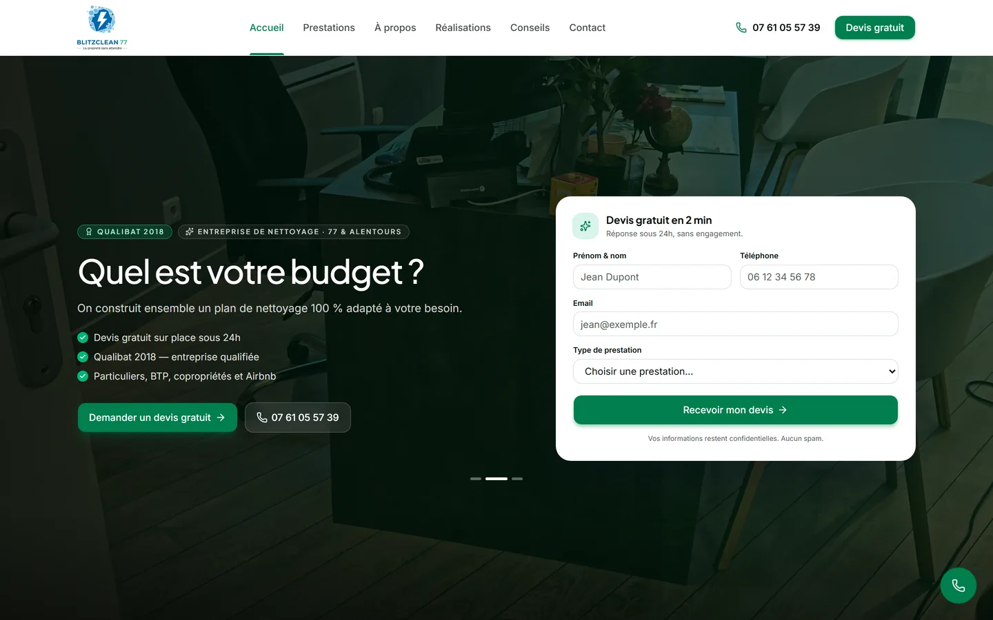 Site internet BlitzClean 77 créé par VBWEB à Rennes